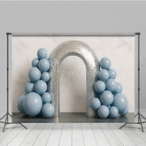 Aperturee Aperturee Groovy Disco Ball Arch Cake Smash Backdrop Dusty Blue Balloons and Mirror Tiles First Birthday Photo Prop